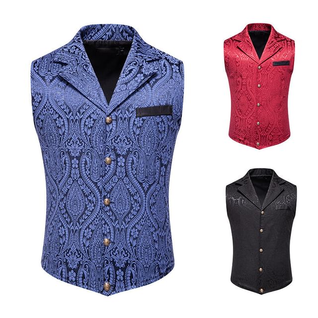 Lefitt-Notch Lapel Jacquard Button Vest