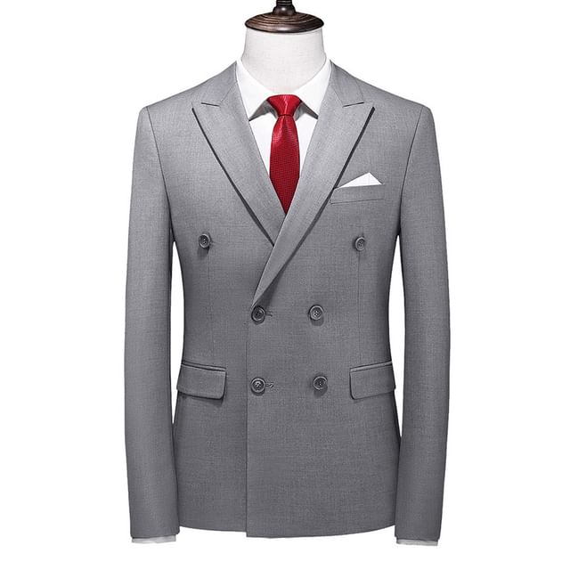 Lefitt-Peak Lapel Plain Double-Breasted Blazer