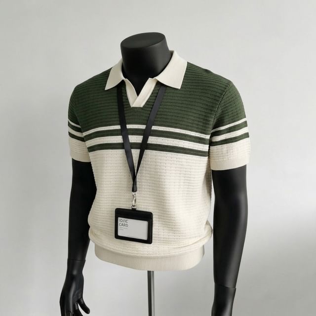 Lefitt-Short-Sleeve Collared Two Tone Polo Shirt