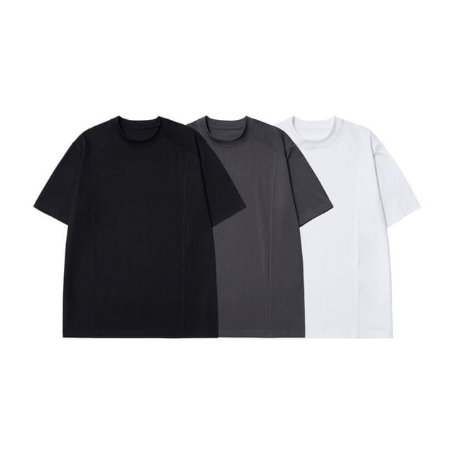 Lefitt-Short Sleeve Crew Neck Plain T-Shirt