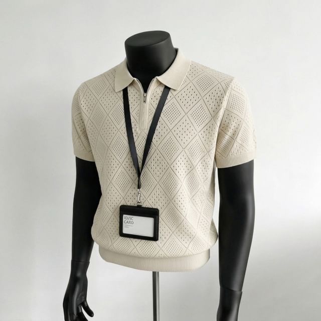 Lefitt-Short-Sleeve Plain Argyle Knit Polo Shirt