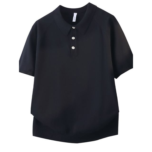 Lefitt-Short Sleeve Plain Knit Polo Top
