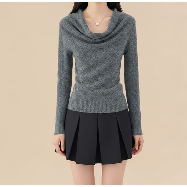 Lemongrass-Cowl Neck Plain Sweater