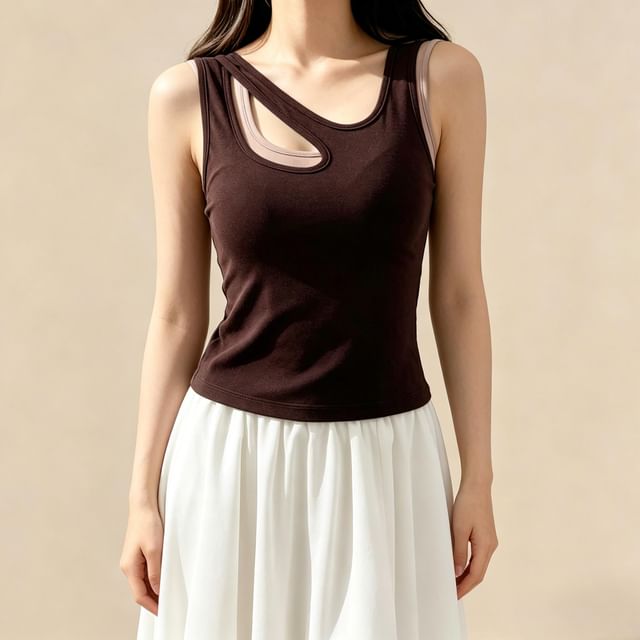 Lemongrass-Cutout Plain Tank Top