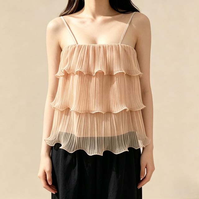 Lemongrass-Frill Trim Pleated Camisole Top
