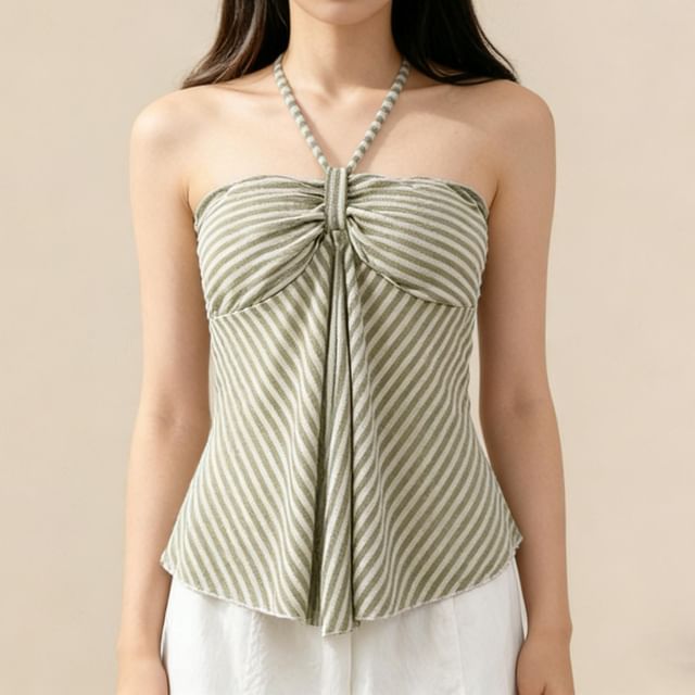 Lemongrass-Halter Neck Striped Camisole Top