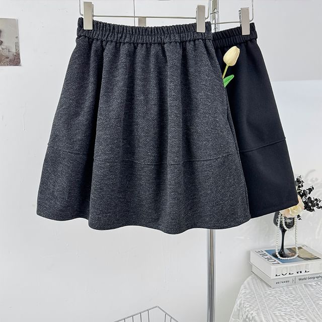 Lemongrass-High Waist Plain Mini A-Line Skirt
