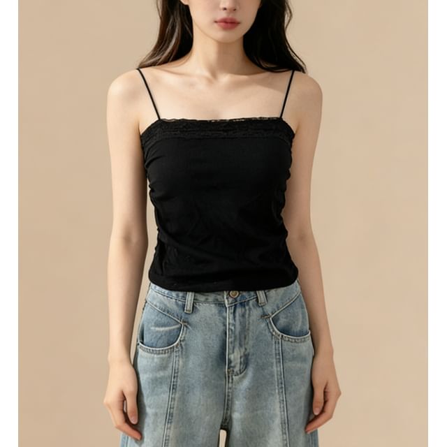 Lemongrass-Lace Panel Ruched Camisole Top