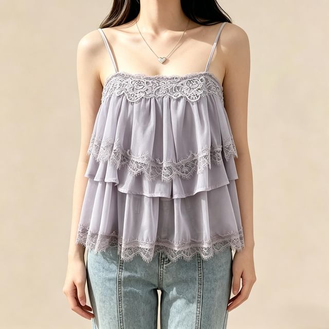 Lemongrass-Lace Tiered Camisole Top