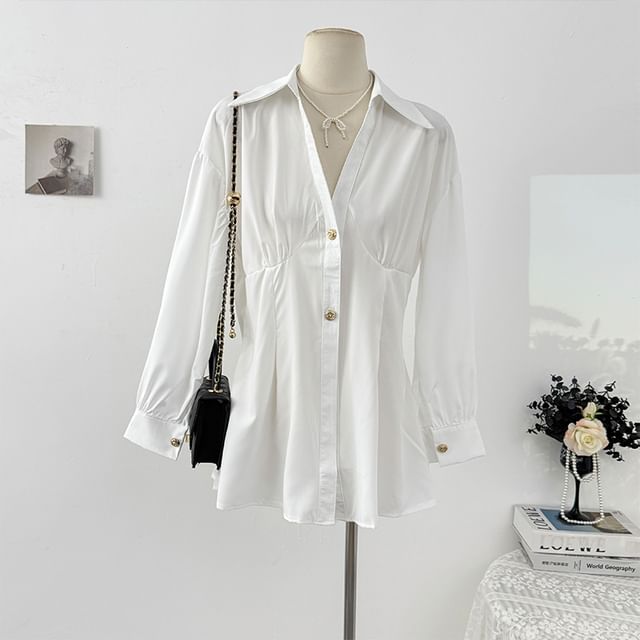 Lemongrass-Long-Sleeve Button-Up Plain Shirt