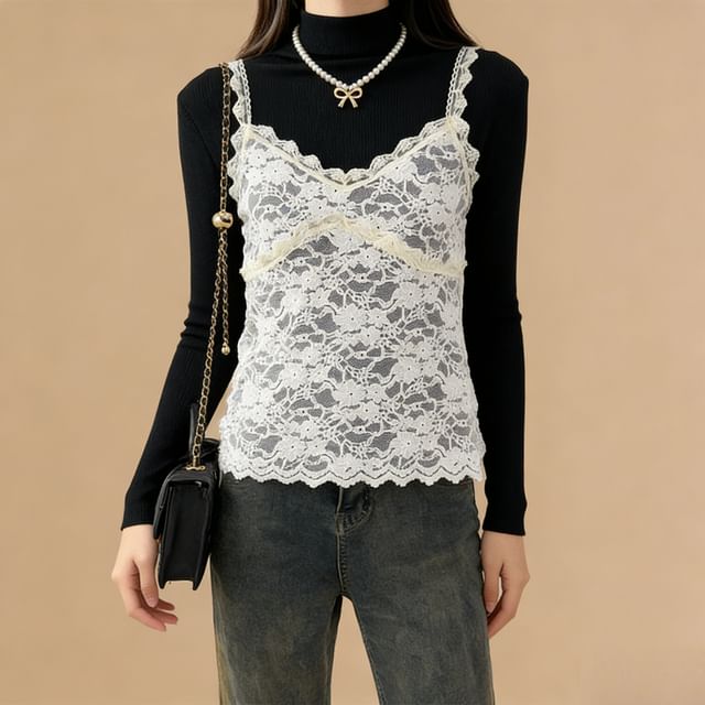 Lemongrass-Panel Lace Camisole Top