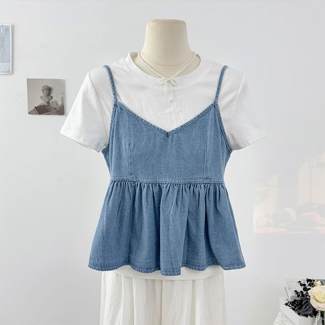 Lemongrass-Peplum Denim Cami Top