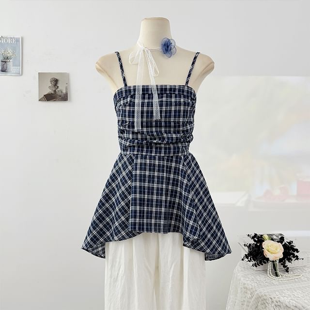 Lemongrass-Plaid Asymmetrical Camisole Top