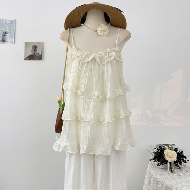Lemongrass-Plain Ruffle Tiered Camisole Top