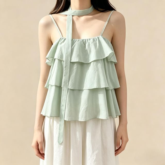 Lemongrass-Plain Tiered Flowy Camisole Top