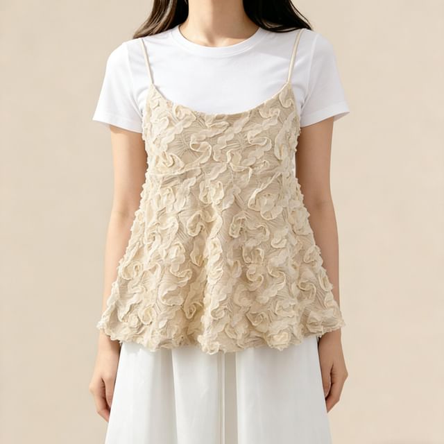 Lemongrass-Scoop Neck Plain Ruffle Camisole Top