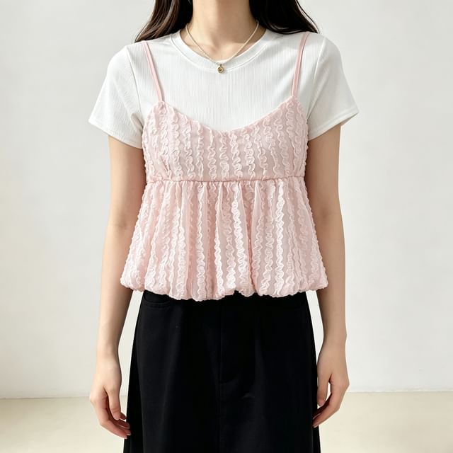 Lemongrass-Scoop Neck Ruffled Bubble Hem Camisole Top