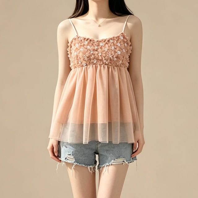 Lemongrass-Sheer Overlay Camisole Top
