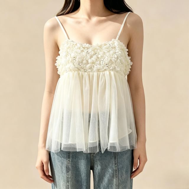 Lemongrass-Sheer Overlay Camisole Top