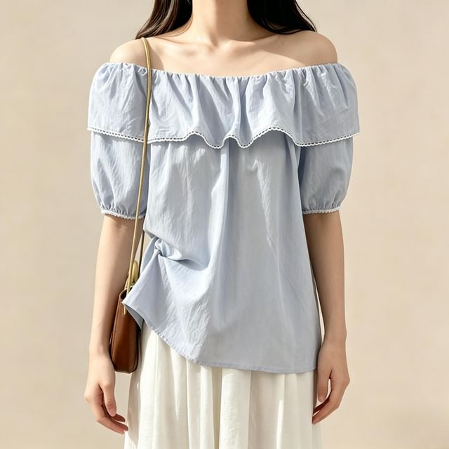 Lemongrass-Short-Sleeve Ruffle Plain Blouse