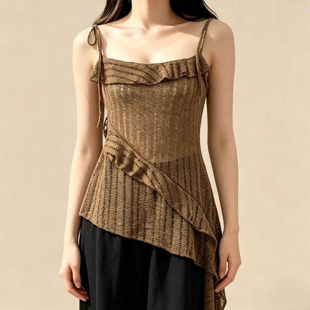 Lemongrass-Sleeveless Asymmetrical Plain Long Top