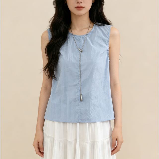 Lemongrass-Sleeveless Round Neck Plain Backless Top