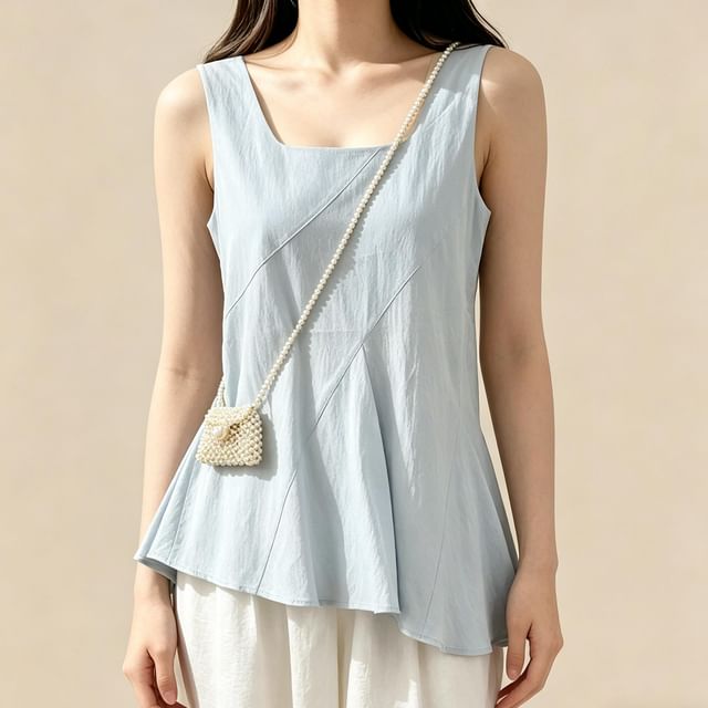 Lemongrass-Sleeveless Square Neck Plain Asymmetrical Flowy Top