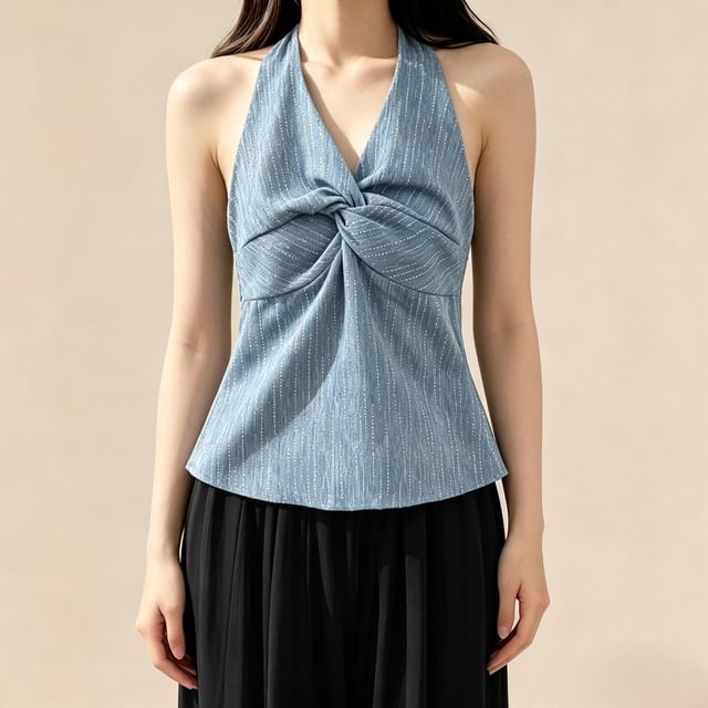 Lemongrass-Sleeveless V-Neck Twisted Top