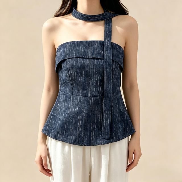 Lemongrass-Tweed Flowy Tube Top