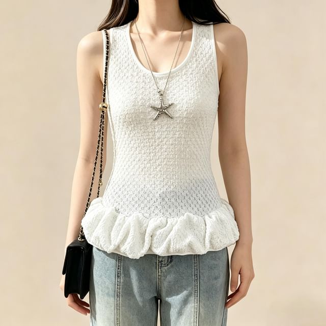 Lemongrass-U-Neck Ruffle Tank Top