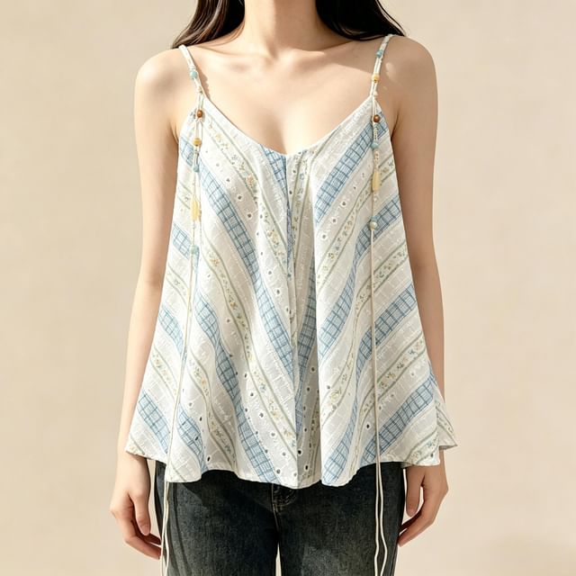 Lemongrass-V-Neck Striped Camisole Top