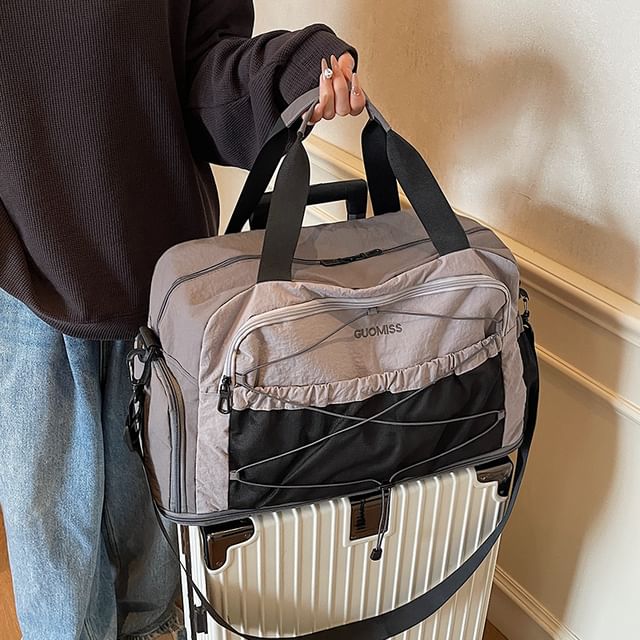leopar-Drawstring Panel Mesh Duffel Bag