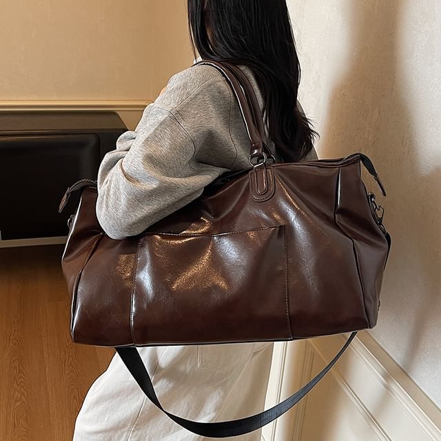 leopar-Faux Leather Duffel Bag