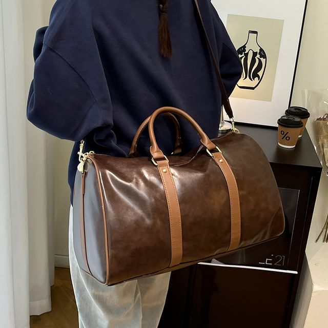 leopar-Faux Leather Duffel Bag