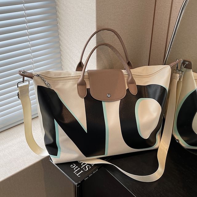 leopar-Lettering Print Carryall Bag