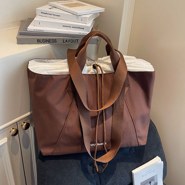 leopar-Panel Drawstring Tote Bag
