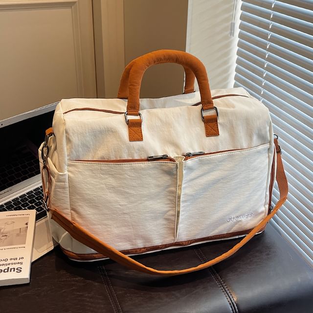 leopar-Panel Fabric Duffel Bag