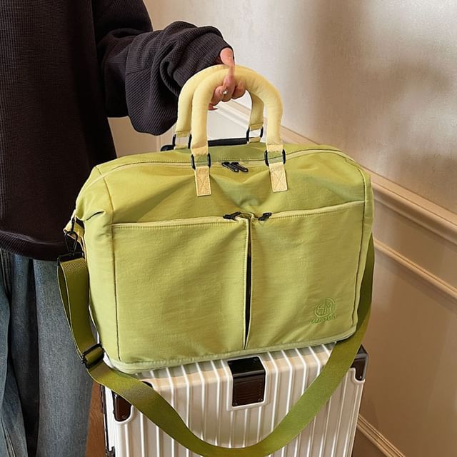 leopar-Panel Fabric Duffel Bag