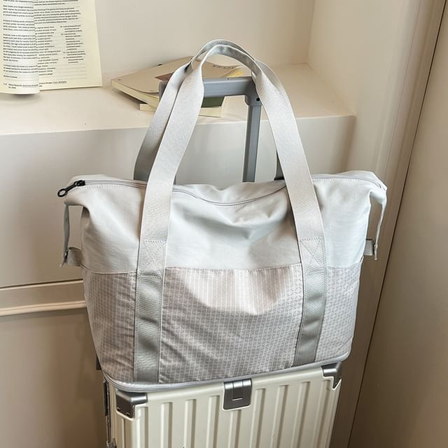 leopar-Plaid Panel Carryall Bag