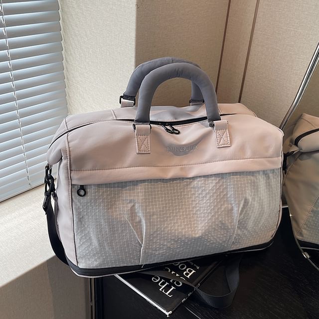leopar-Plaid Panel Carryall Bag