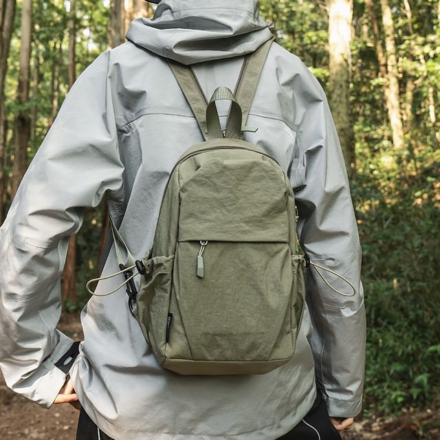 leopar-Plain Drawstring Nylon Backpack Sling Bag