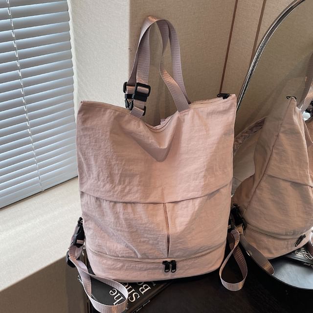 leopar-Plain Panel Fabric Tote Bag
