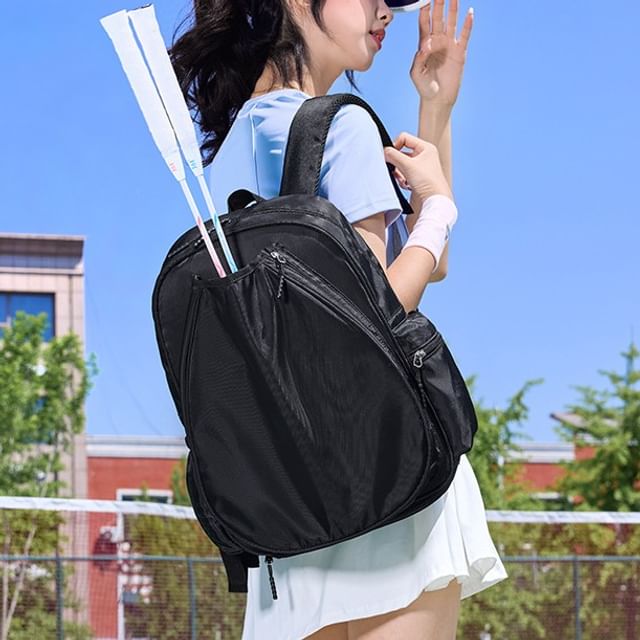 leopar-Racket Compartment Plain Backpack