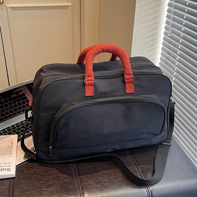 leopar-Two Tone Fabric Duffel Bag