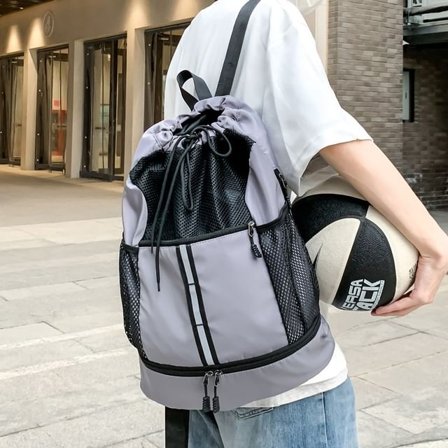 leopar-Unisex Drawstring Panel Backpack