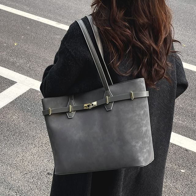 Letheroni-Buckled Faux Suede Tote Bag