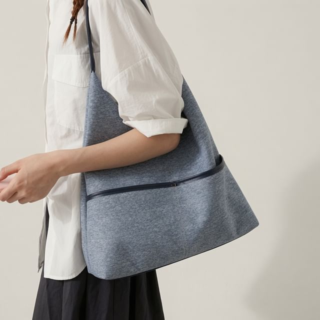 Letheroni-Contrast Trim Denim Tote Bag
