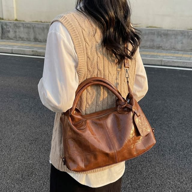 Letheroni-Croc Grain Top Handle Crossbody Bag