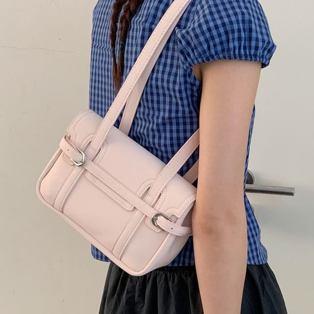 Letheroni-Faux Leather Plain Shoulder Bag