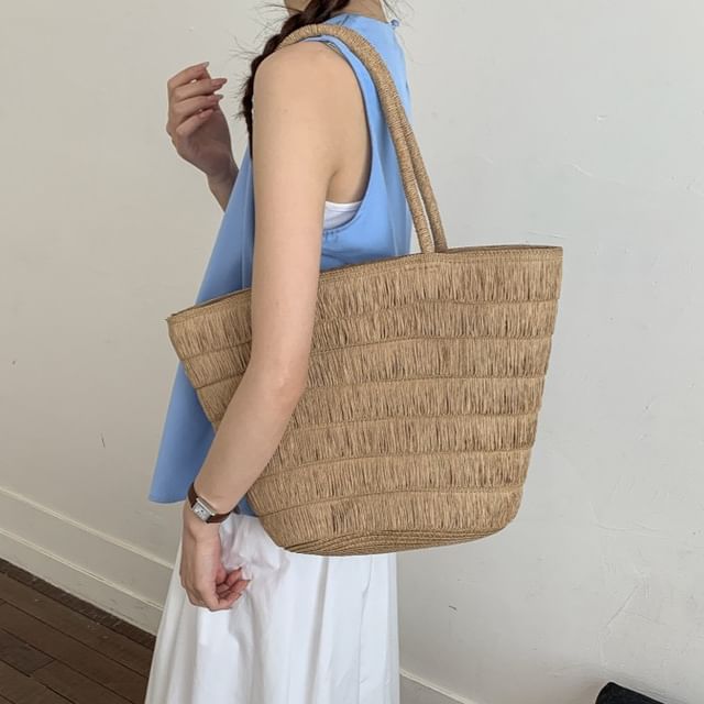 Letheroni-Fringed Straw Soft Tote Bag